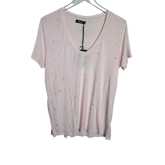 Michael Lauren Pink Distressed Ziggy V Neck Tee size large womens NWT t-shirt - Picture 8 of 8